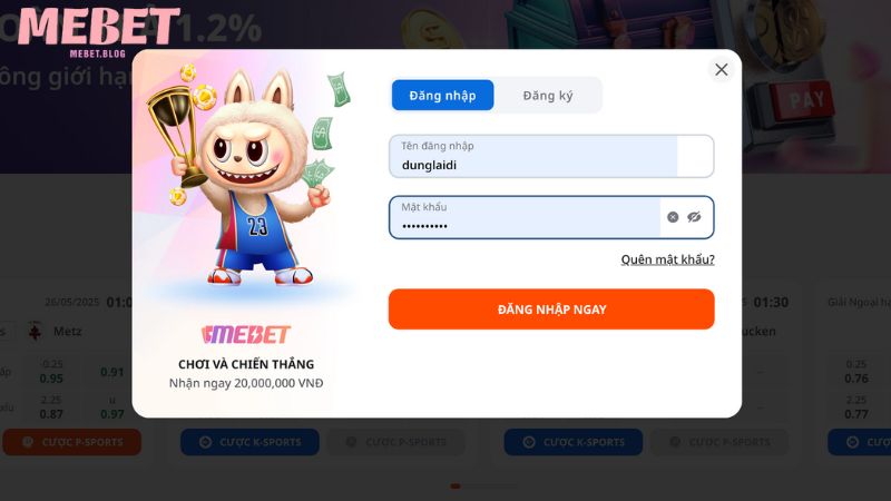 Hướng dẫn chi tiết các bước đăng nhập Mebet